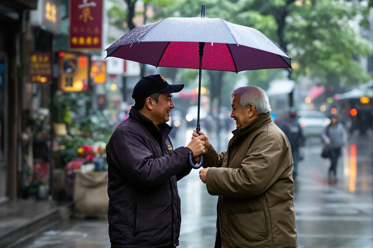 外卖小哥暴雨中为老人撑伞走完全程,感动无数网友